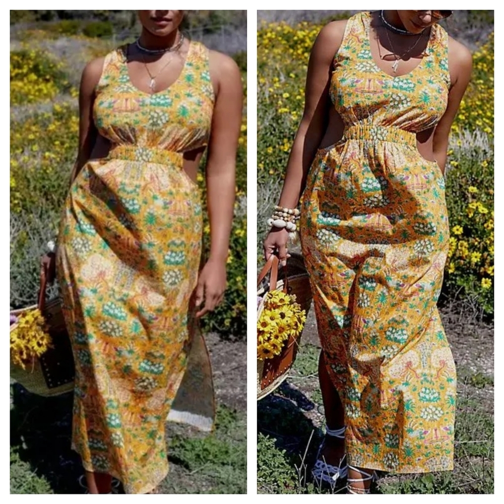 Maeve / Anthropologie "Marie" Floral Cut Out Column Maxi Dress